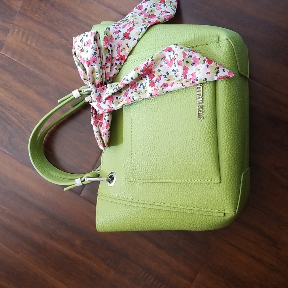 Steve Madden lime green small bkarta tote with twilly